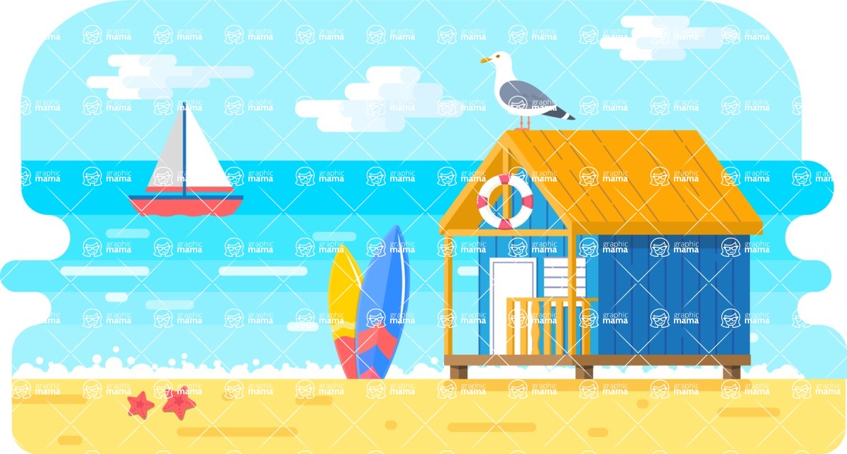 Vector Landscape Mega Bundle - Colorful Beach and Ocean Landscape Vector Background